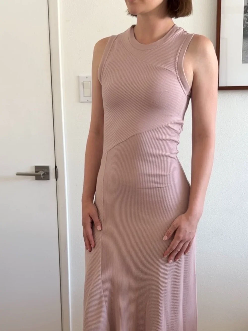 ALL SAINTS Gia Rib Pale Orchid Pink Asymmetric Sleeveless Dress Women - Size 2 - Picture 1 of 7